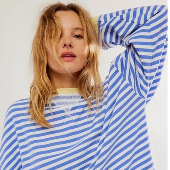 NEW Free People Classic Striped Oversized Crewneck - Picture 5 of 6
